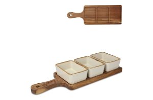 InSideOut houten serveerplank met 3 keramische schaaltjes