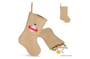 Jute-stijl kerstsok met decoratieve stiksels 40 cm