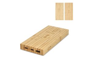 Powerbank met Draadloos Opladen Bamboe 8000 mAh